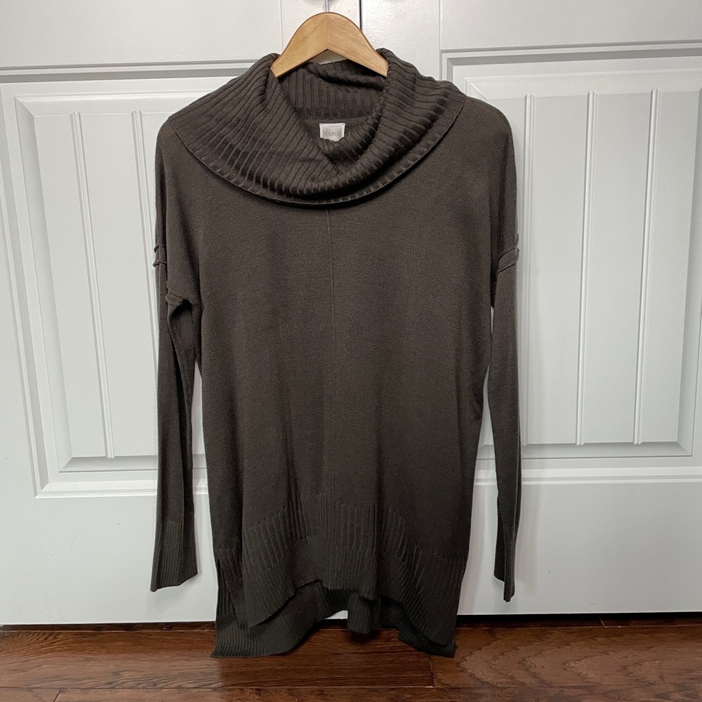 Cupio Brown Cowl Neck Tunic with Side Slits, Size Medium